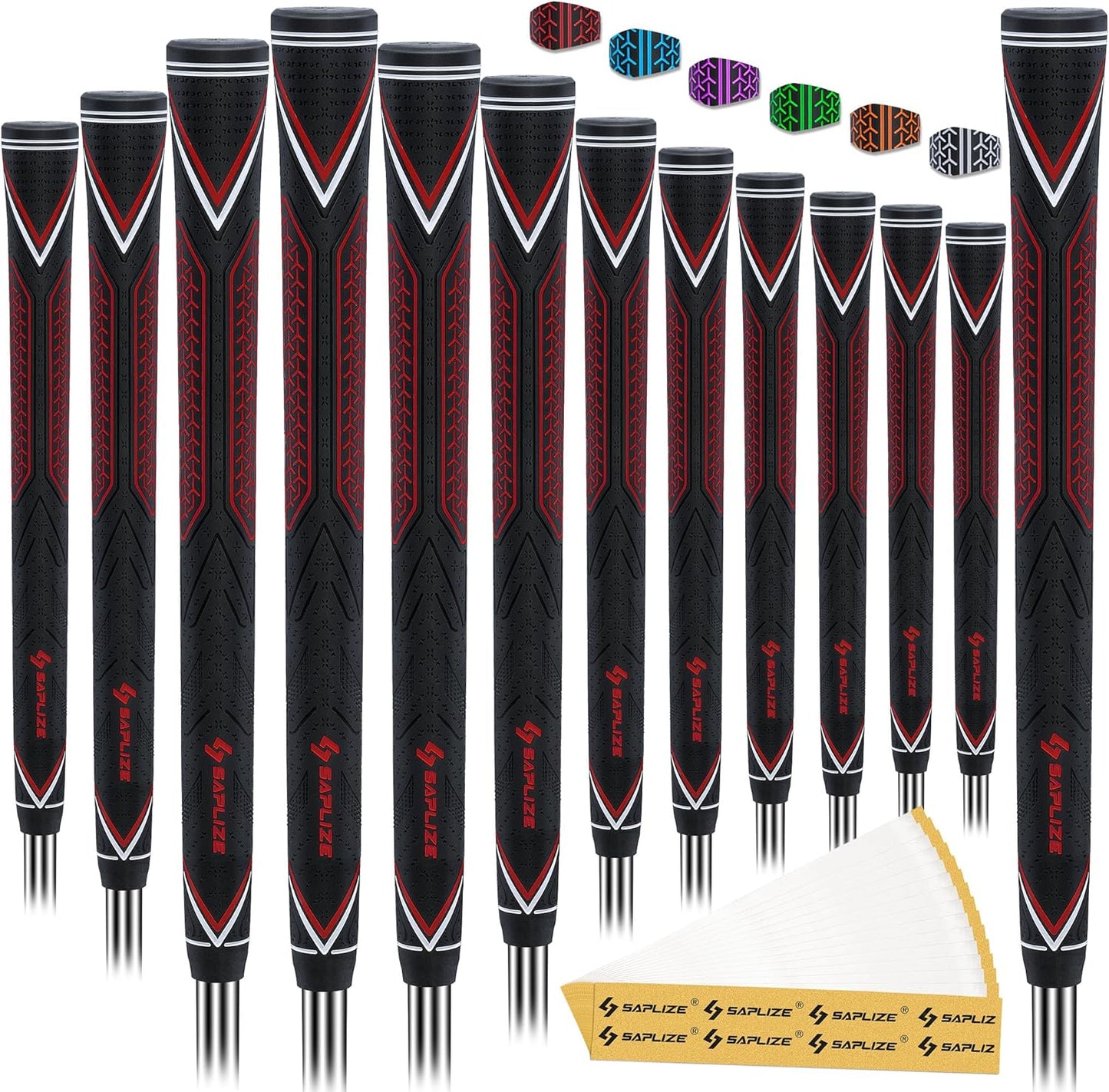 SAPLIZE High-Performance Rubber Golf Grips 13 Pack, High Shock Absorption, Non-Slip, Choose from 13 Grips with 15 Tapes or 13 Grips with All Kits, Available in Standard/Mid/Jumbo Sizes, CC10 Series